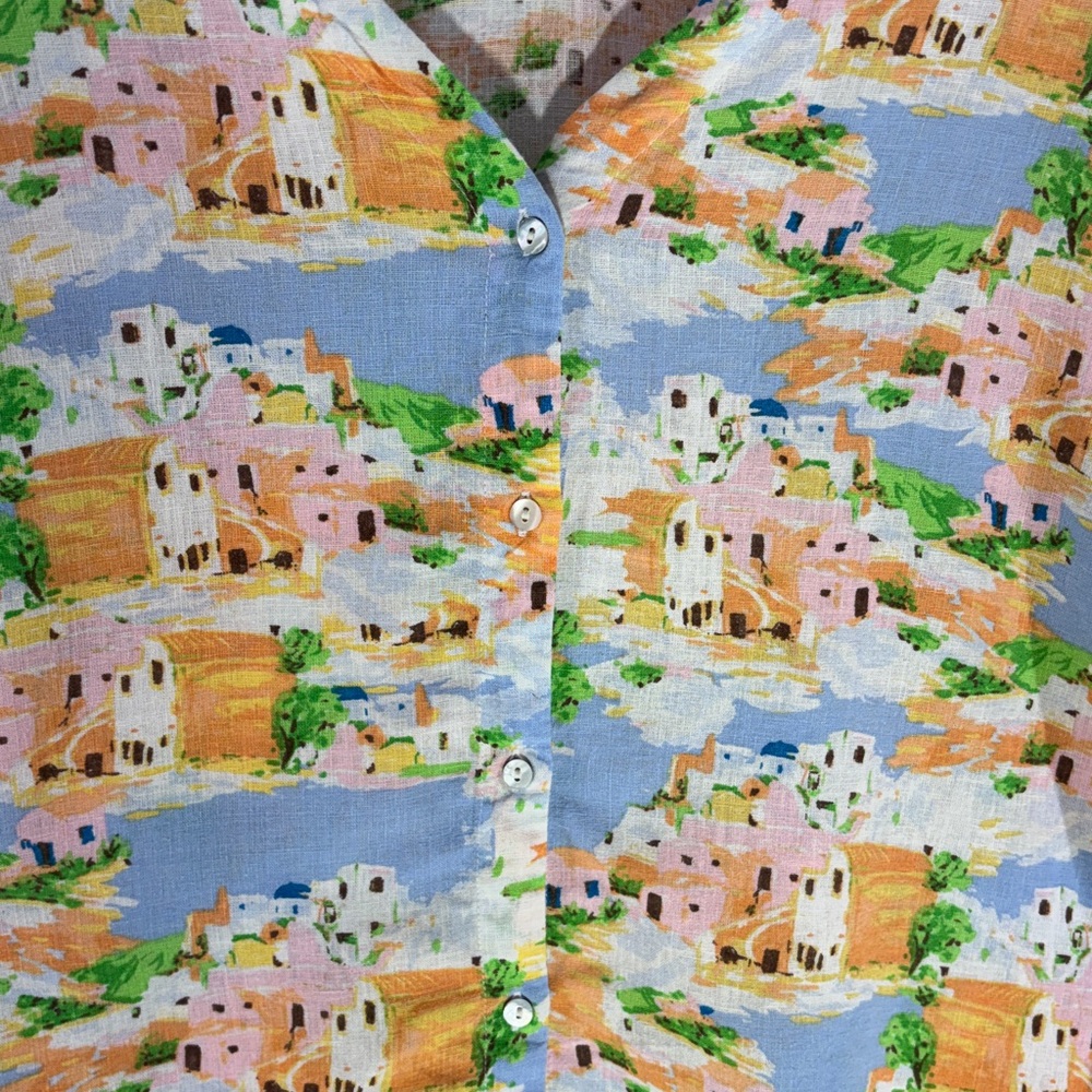 Cynthia Rowley Greek Isle Linen Blend Button Back Blouse Size L - Picture 5 of 8